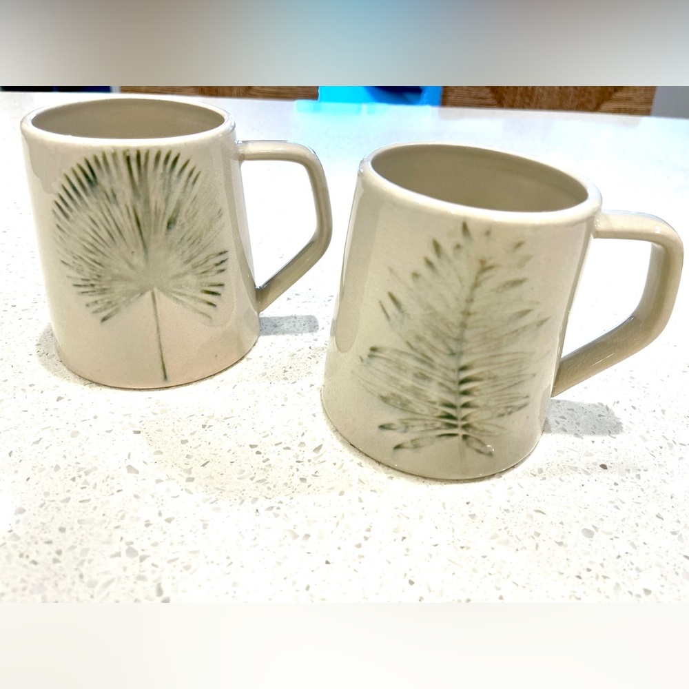 Palm Leaf Ceramic Mugs - Set of 2